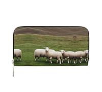 Portafoglio da donna in pelle con stampa agnelli e pecore, spazioso e alla moda, per uso casual e da viaggio, nero, Taglia unica, Arte