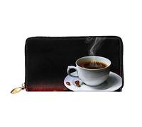 Portafoglio da donna in pelle di grande capacità, borsa lunga, pochette porta carte di credito, portamonete, portafoglio per donne e uomini, motivo: nave pirata al tramonto, Caffè caldo con chicco di