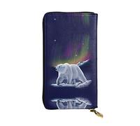 Portafoglio da donna in pelle di squalo rosso-nero lungo in mano per carta di credito contanti monete, Orso polare Northern Lights, Taglia unica