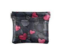 Portafoglio da donna in pelle nera con texture di pietra San Valentino cartone animato portamonete carino mini porta carte per le signore, pietra, struttura, valentina, cartone animato, nero, 1 size,
