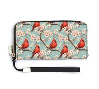 Portafoglio da donna in pelle - Portafoglio da donna con cerniera e stampa cardinale rossa su un ramo