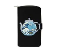 Portafoglio da donna in pelle PU con grande onda giapponese color caffè, organizer per ufficio e viaggio