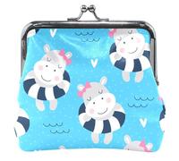 Portafoglio da donna in pelle rosa con chiusura lampo carino ippopotamo blu per ragazze ippopotamo dolce blu classico, ippopotamo carino blu, classico, Ippopotamo Carino Blu, Classico