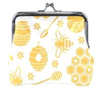 Portafoglio da donna in pelle rosa con scritta "Carino Kiss Lock" Honeycomb Bee Yellow Card Change Purse for Girls, Ape a nido d'ape, giallo, classico, A nido d'ape, giallo, Classico