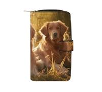 Portafoglio da donna in pelle sintetica con due golden retriever e cerniera
