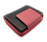 Portafoglio da donna in vera pelle, con protezione RFID, bicolore e scomparto per monete con cerniera, nero/rosso, taglia unica, Moderno