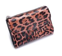 Portafoglio da donna in vera pelle con stampa leopardata, con blocco RFID, morbido, con grande capacità, 6 scomparti per carte di credito e design multifunzionale, rosa, Classico