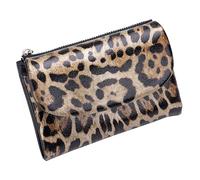Portafoglio da donna in vera pelle con stampa leopardata, con blocco RFID, morbido, con grande capacità, 6 scomparti per carte di credito e design multifunzionale, Nero , Classico