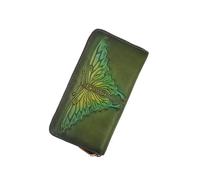 Portafoglio da donna in vera pelle, pochette per borsa con goffratura vintage a farfalla, porta carte di credito con clip per banconote in pelle di vacchetta fatta a mano (Colore : B)