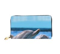 Portafoglio da donna lungo pochette portafoglio in microfibra pelle cerniera da viaggio borsa lunga due delfini nell'acqua stampato portafoglio mobile, nero, taglia unica, contemporaneo