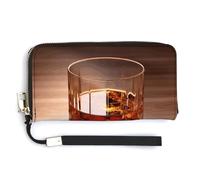 Portafoglio da donna, marrone con stampa liquore in tazza, cluth da donna, in pelle PU con cerniera intorno, cinturino da polso, borsa lunga, stile, 20 x 10,5 cm, moderno