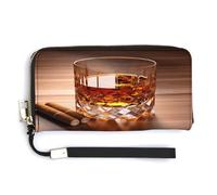 Portafoglio da donna, marrone con stampa liquore in tazza, cluth da donna, in pelle PU con cerniera intorno, cinturino da polso, borsa lunga, stile, 20 x 10,5 cm, moderno