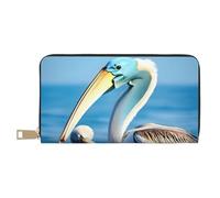 Portafoglio da donna Pelican Bird Blue Sea Sky, design sottile e minimalista, ideale per carte di credito e contanti, in similpelle, cerniera in metallo, bianco, Taglia unica, classico