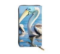 Portafoglio da donna Pelican Bird Blue Sea Sky, elegante portafoglio da donna in finta pelle, cerniera in metallo, sottile e compatto, portafoglio da donna, nero, Taglia unica, classico