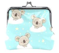 Portafoglio da donna personalizzato in pelle da sogno koala blu cielo bacio serratura cambio portafoglio per monete, Dreamy Koala Sky Blue, UNITALLA Classic, Dreamy Koala Sky Blue, UNITALLA Classic