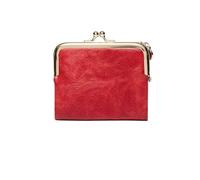 Portafoglio da donna, piccolo, compatto, in pelle, stile vintage, con cerniera e chiusura a bacio, Rosso, 2PCS