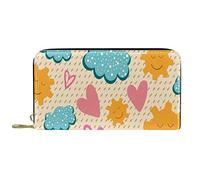 Portafoglio da donna Pochette da donna Portacarte Organizzatore Borsa con cerniera in pelle Cute Sunny Clouds Pink Love Heart