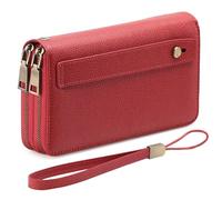 Portafoglio da donna pochette RFID blocco in pelle borsa da polso grande capacità porta carte di credito con impugnatura cinturino da polso, A18 Lychee Rosso, Taglia unica