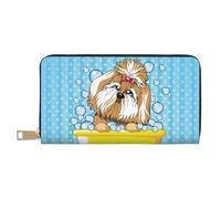 Portafoglio da donna, portafoglio in pelle bifold multi card, cane prende un bagno nella vasca da bagno portafogli da donna, borsa lunga