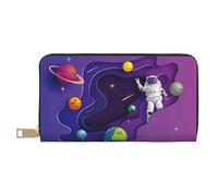 Portafoglio da donna, portafoglio in pelle bifold multi carta, astronauta in missione nello spazio esterno, portafogli da donna, borsa lunga