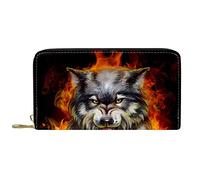 Portafoglio da donna Portamonete da donna Portacarte Organizer Portamonete in pelle con cerniera Rabbia con fuoco