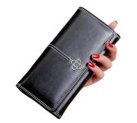 Portafoglio da Donna Wallet Women Long Vintage Oiled Leather Large Capacity Clutch Bifold Multi Card Pocket Bag Money Clip Portafoglio di Grande Ccapacità (Color : Black, Size : 19x9.5x3cm)