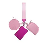 Portafoglio da polso con portachiavi, portafoglio portatile a tre tasche con cerniera intorno, portamonete da donna, portafoglio portachiavi compatto per viaggi, sport e uso all'aperto, rosa