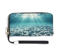 Portafoglio da polso con scena di luce solare subacquea per donna Portafoglio in pelle con cerniera Grande capacità Porta carte di credito per telefono Borsa lunga da donna con pochette per viaggio