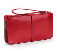 Portafoglio da polso in vera pelle di vacchetta con cera d'olio da donna, pochette per cellulare di grande capacità, elegante borsa da polso minimalista con più scomparti, chiusura con cerniera