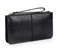 Portafoglio da polso in vera pelle di vacchetta con cera d'olio da donna, pochette per cellulare di grande capacità, elegante borsa da polso minimalista con più scomparti, chiusura con cerniera