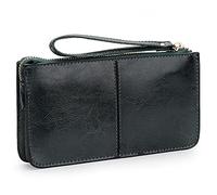 Portafoglio da polso in vera pelle di vacchetta con cera d'olio da donna, pochette per cellulare di grande capacità, elegante borsa da polso minimalista con più scomparti, chiusura con cerniera