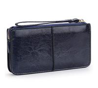 Portafoglio da polso in vera pelle di vacchetta con cera d'olio da donna, pochette per cellulare di grande capacità, elegante borsa da polso minimalista con più scomparti, chiusura con cerniera