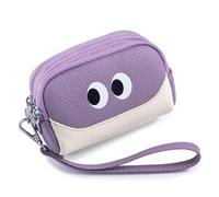 Portafoglio da polso in vera pelle per le donne novità carino Tri-cerniera cambio portamonete tasca pochette, Viola
