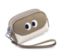Portafoglio da polso in vera pelle per le donne novità carino Tri-cerniera cambio portamonete tasca pochette, Grigio