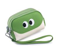 Portafoglio da polso in vera pelle per le donne novità carino Tri-cerniera cambio portamonete tasca pochette, Verde