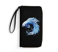 Portafoglio da polso Siamese Fighting Betta Fish per uomo donna portafoglio lungo in pelle portafoglio con carta di credito pochette con cordino, Stile:, 19.7x10.5cm