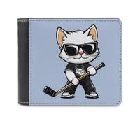 Portafoglio da uomo a due volte sottile in pelle con supporto per carte di credito e carte di credito, motivo: hockey su ghiaccio