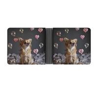 Portafoglio da uomo con chihuahua con cuori e bolle, porta carte stampate, portafogli a due ante