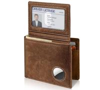 Portafoglio da uomo con supporto AirTag, in pelle bifold con blocco RFID 1-2 ID Windows 12-13, porta carte di credito, confezione regalo e pellicola protettiva inclusi, AirTag non incluso, Marrone