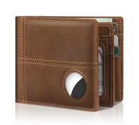 Portafoglio da uomo con supporto AirTag, in pelle bifold con blocco RFID 1-2 ID Windows 12-13, porta carte di credito, confezione regalo e pellicola protettiva inclusi, AirTag non incluso, Caffè