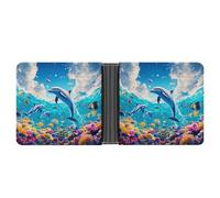 Portafoglio da uomo con tema mondo sottomarino, pesci tropicali e delfini, in resistente pelle PU, con due ante, portamonete e organizer sicuro per carte di credito.