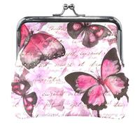 Portafoglio da uomo e donna personalizzato, in pelle, con chiusura a bacio, piccola tasca, portamonete a farfalla, colore: rosa, Butterfly Dreams rosa, Classico