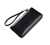 Portafoglio da uomo in pelle PU con chiusura lampo, colore nero solido, perfetto per lavoro e come porta carte di credito, Nero , Taglia unica