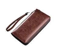 Portafoglio da uomo in pelle PU con chiusura lampo, colore nero solido, perfetto per lavoro e come porta carte di credito, bianco, Taglia unica