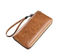 Portafoglio da uomo in pelle PU con chiusura lampo, colore nero solido, perfetto per lavoro e come porta carte di credito, cachi, Taglia unica