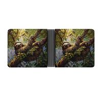 Portafoglio da uomo Jungle Sloth in resistente pelle PU, a due ante con portamonete e organizer sicuro per carte di credito.