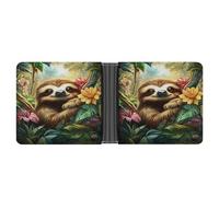 Portafoglio da uomo Jungle Sloth in resistente pelle PU, a due ante con portamonete e organizer sicuro per carte di credito.