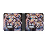 Portafoglio da uomo Lion And Cub in resistente pelle PU, a due ante con portamonete e organizer sicuro per carte di credito.