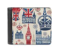Portafoglio da uomo vintage Inghilterra Londra Big Ben rosso blu corona portafoglio doppio sottile porta carte di credito borsa in pelle, Stile:, Taglia unica