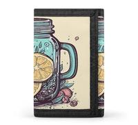 Portafoglio da viaggio con fette di limone in tazza, elegante porta carte d'identità, sottile, tre volte per uomini e donne